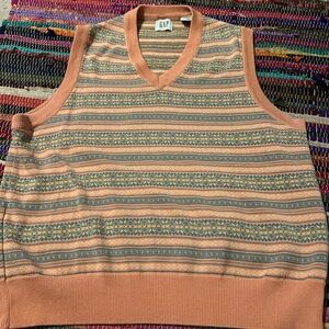 GAP Men's V-Neck Sweater Vest - Orange and Blue